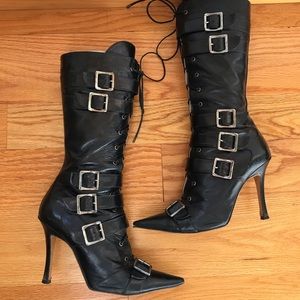 Dior size 38 black leather side zip boot